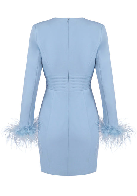Feather Long Sleeve Dress Blue