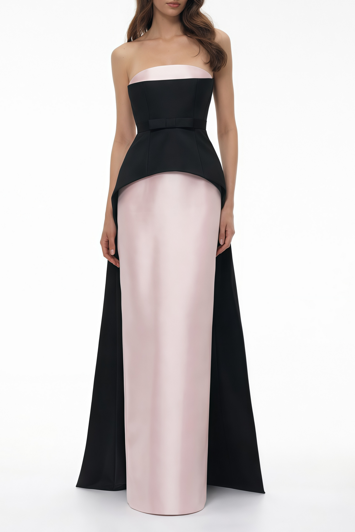 Aurohaya Felismina Pink Color Block Satin Maxi Dress