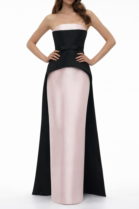 Aurohaya Felismina Pink Color Block Satin Maxi Dress