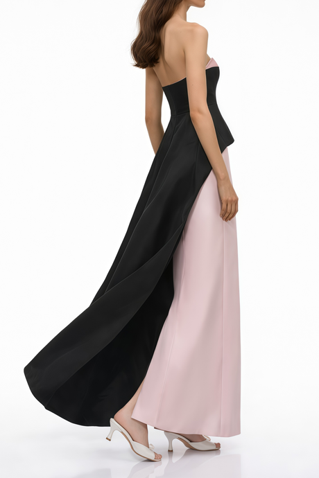 Aurohaya Felismina Pink Color Block Satin Maxi Dress