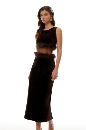 Aurohaya Fernande Brown Sleeveless Midi Dress