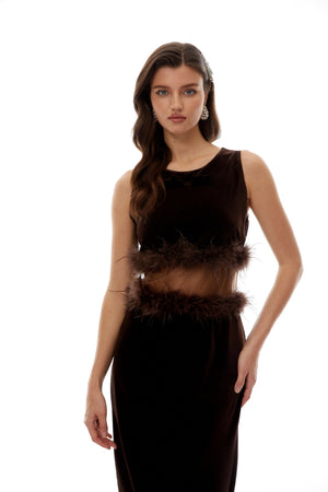 Aurohaya Fernande Brown Sleeveless Midi Dress