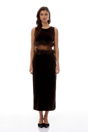 Aurohaya Fernande Brown Sleeveless Midi Dress
