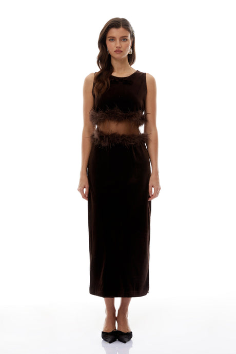 Aurohaya Fernande Brown Sleeveless Midi Dress