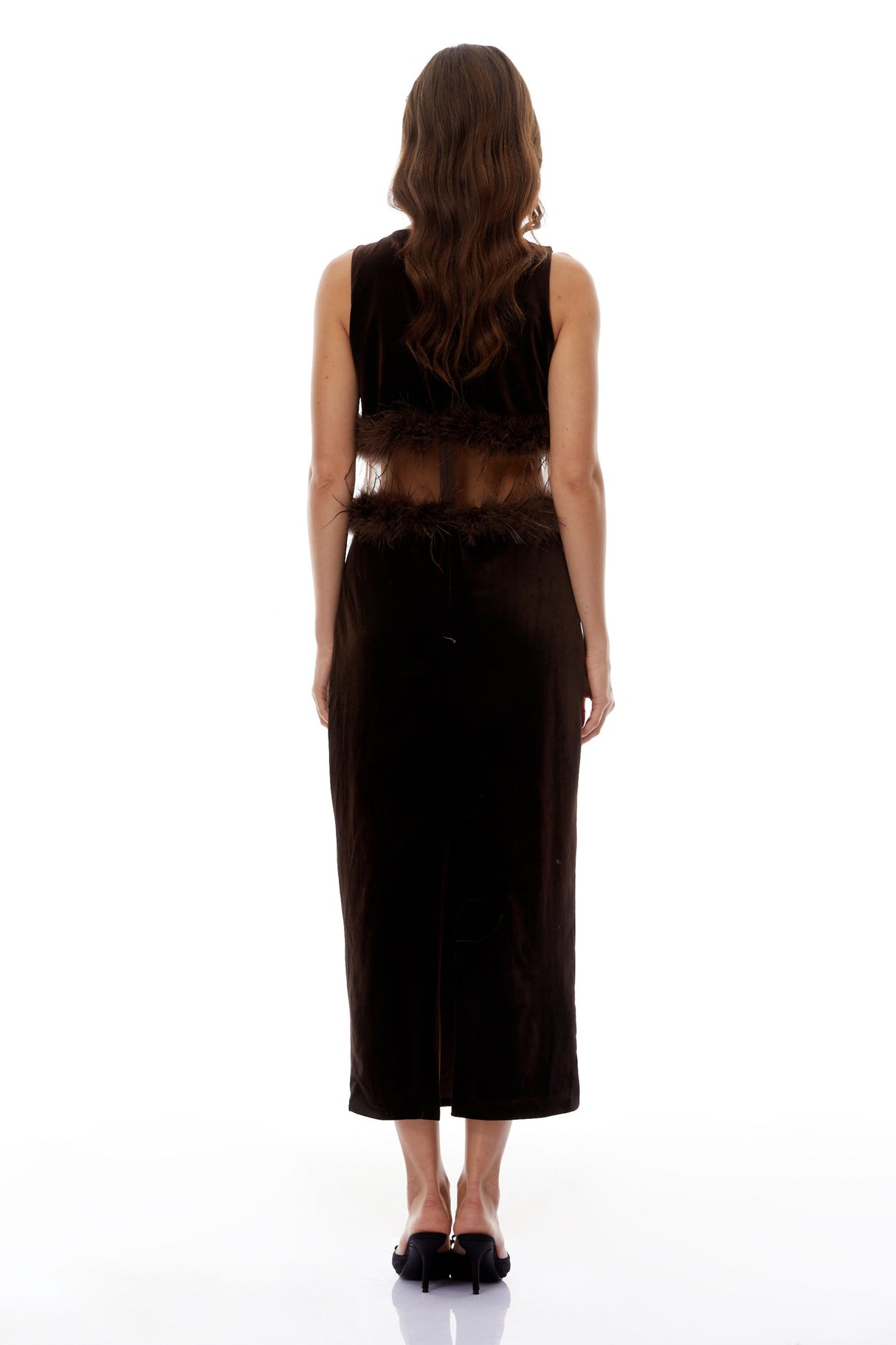 Aurohaya Fernande Brown Sleeveless Midi Dress