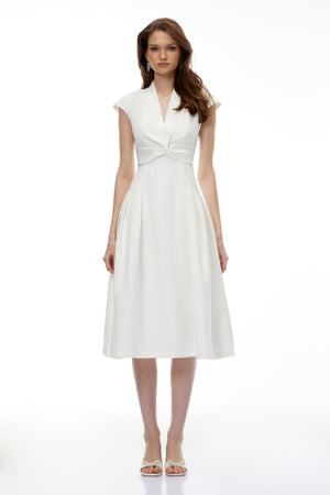 Aurohaya Fevronia White Sleeveless Twist Front Midi Dress