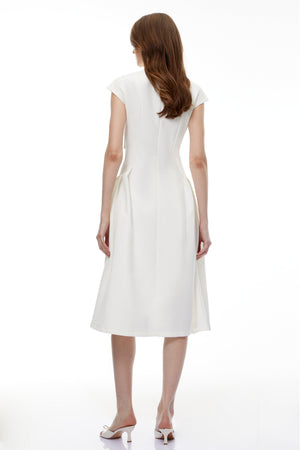 Aurohaya Fevronia White Sleeveless Twist Front Midi Dress