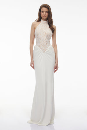 Aurohaya Filomena White Floral Lace Maxi Dress