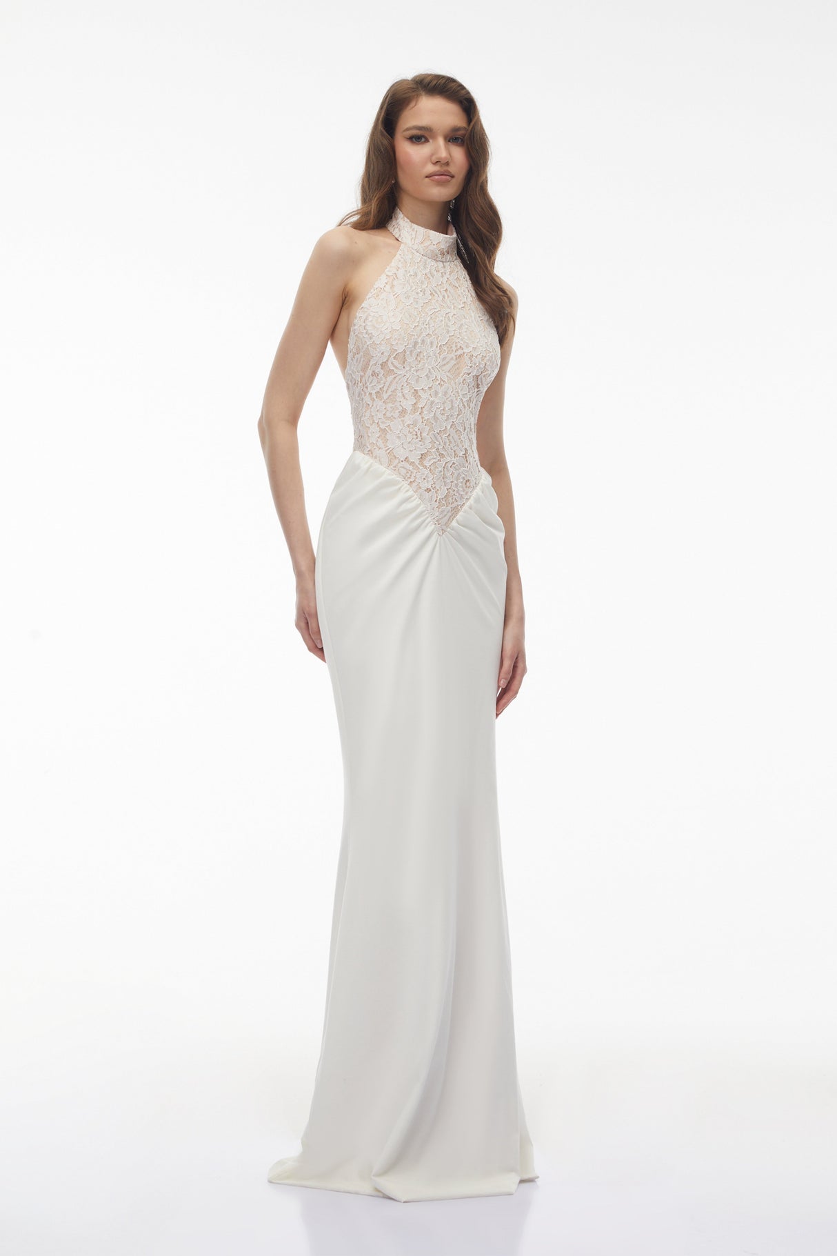 Aurohaya Filomena White Floral Lace Maxi Dress