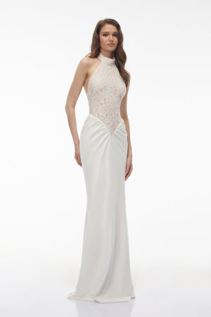 Aurohaya Filomena White Floral Lace Maxi Dress