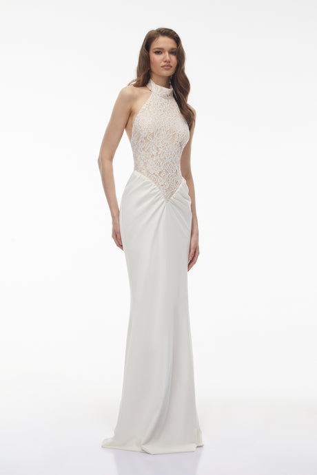 Aurohaya Filomena White Floral Lace Maxi Dress