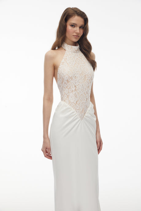 Aurohaya Filomena White Floral Lace Maxi Dress