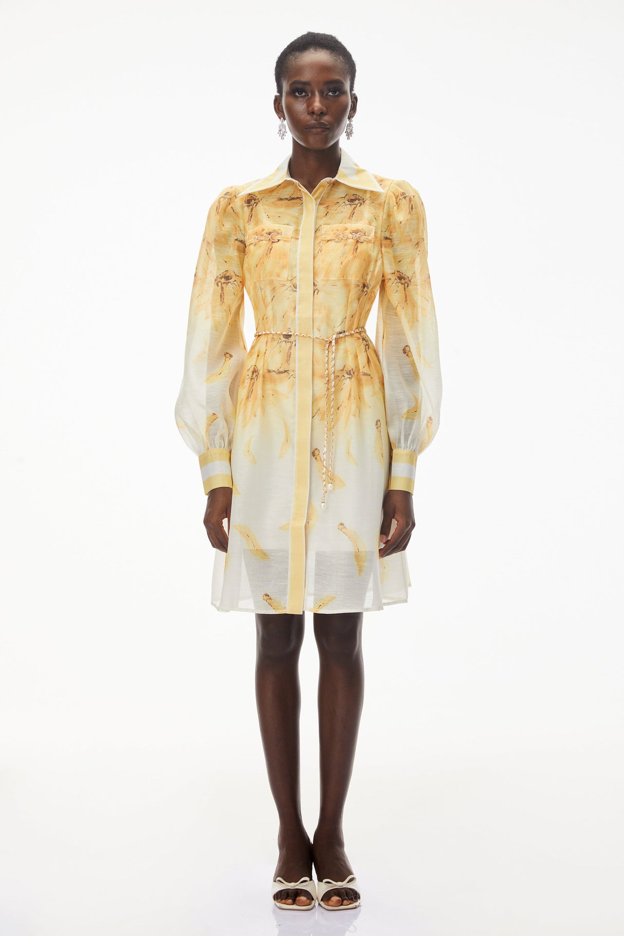 Aurohaya Filomena Yellow Ombre Embellished Mini Dress