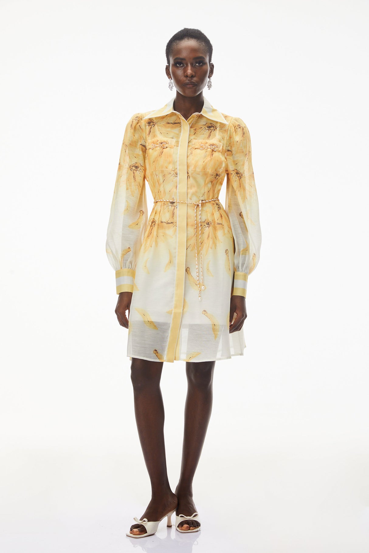 Aurohaya Filomena Yellow Ombre Embellished Mini Dress