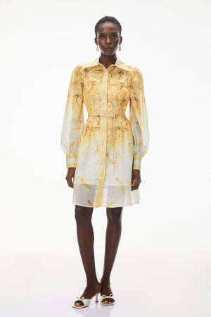 Aurohaya Filomena Yellow Ombre Embellished Mini Dress