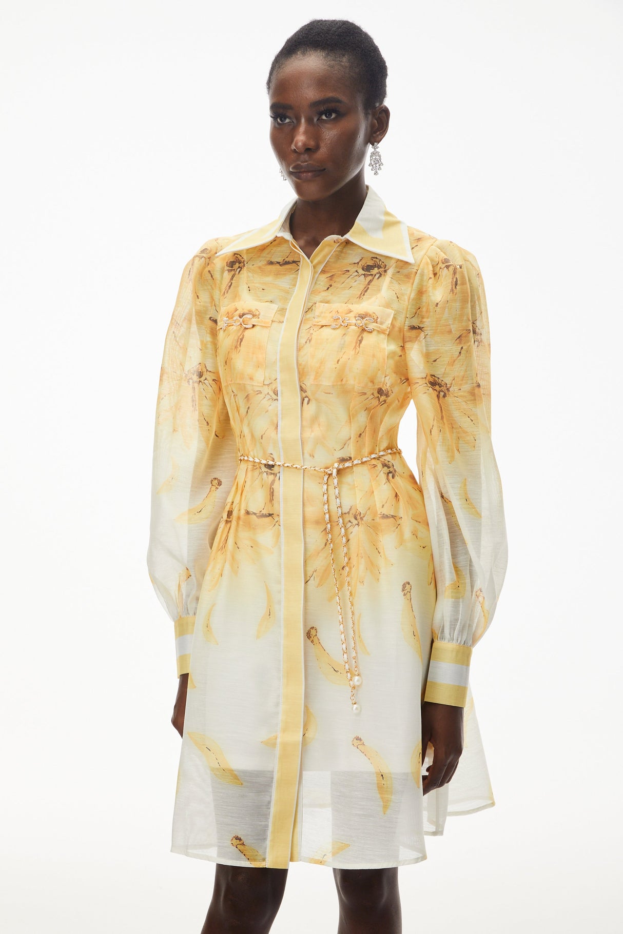 Aurohaya Filomena Yellow Ombre Embellished Mini Dress