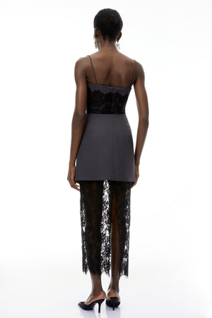 Aurohaya Fiona Grey Lace Panel Asymmetrical Maxi Dress