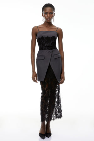 Aurohaya Fiona Grey Lace Panel Asymmetrical Maxi Dress