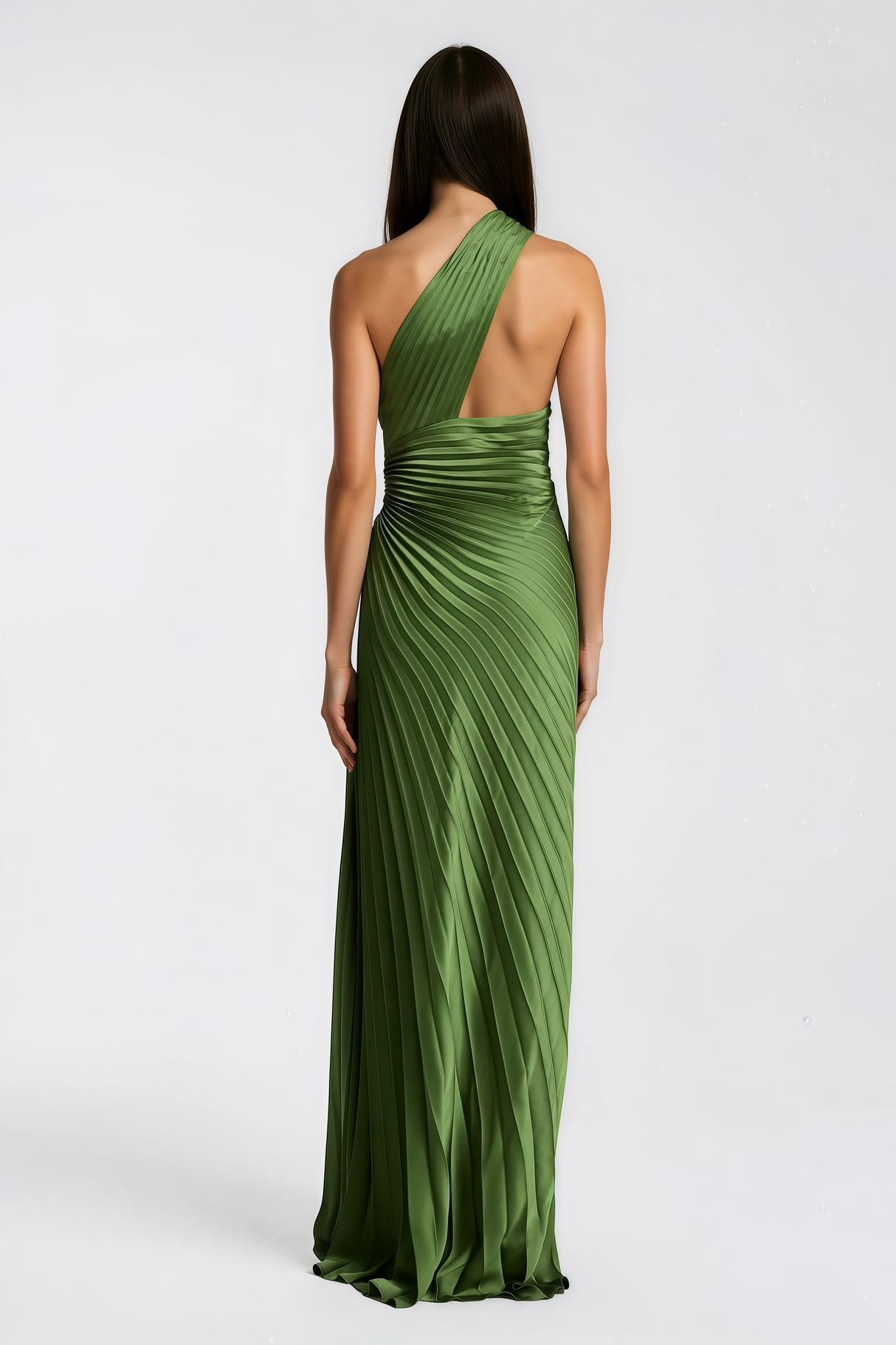 Aurohaya Firoozeh Emerald Green One Shoulder Pleated Maxi Dress