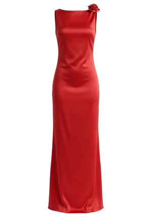 Floral Backless Maxi Dress Red