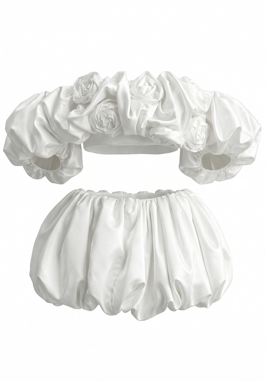 Floral Bardot Bubble Corset Two Piece Set White