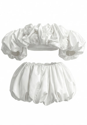 Floral Bardot Bubble Corset Two Piece Set White