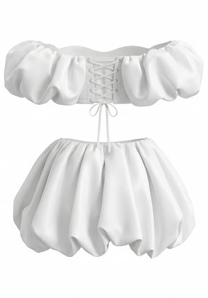 Floral Bardot Bubble Corset Two Piece Set White