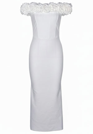 Floral Bardot Midi Dress White