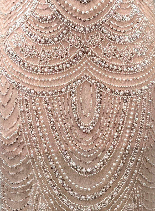 Floral Bardot Pearl Sequin Maxi Dress Pink