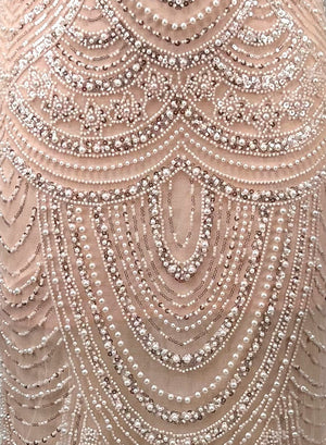 Floral Bardot Pearl Sequin Maxi Dress Pink