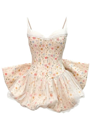 Floral Bow Detail Corset Bubble Dress Light Peach