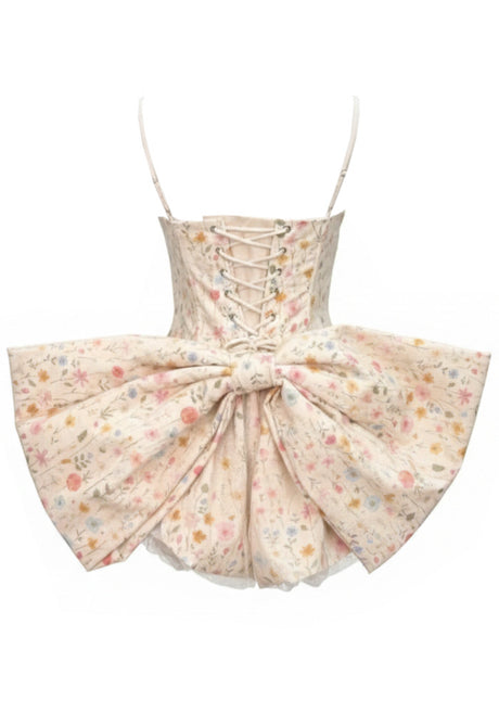 Floral Bow Detail Corset Bubble Dress Light Peach