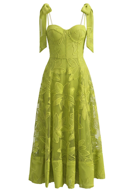 Floral A Line Bustier Midi Dress Green