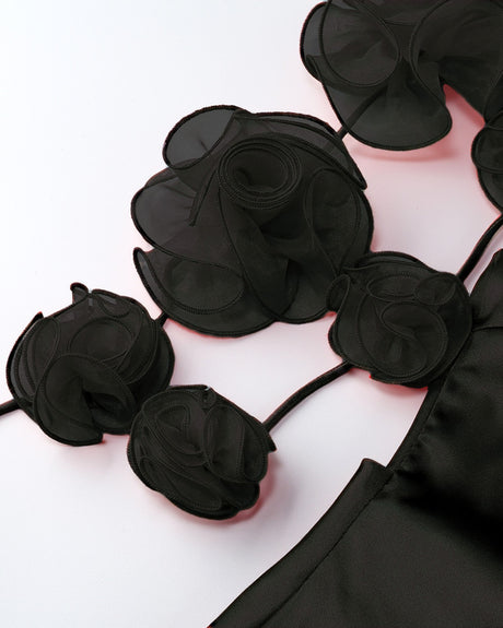 Floral Detail Backless Dress Black