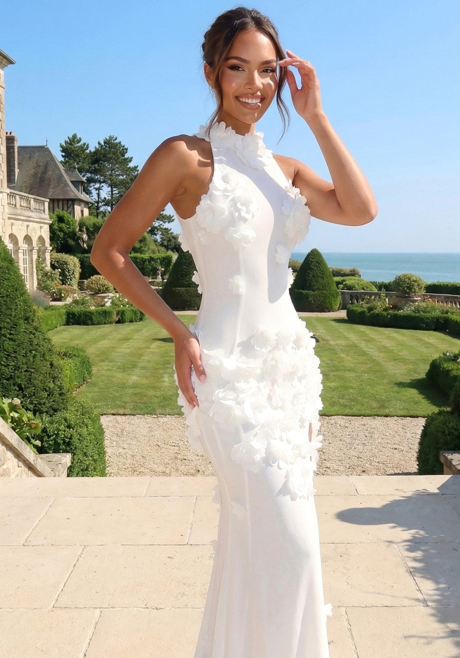 Floral Embellished Maxi Dress White