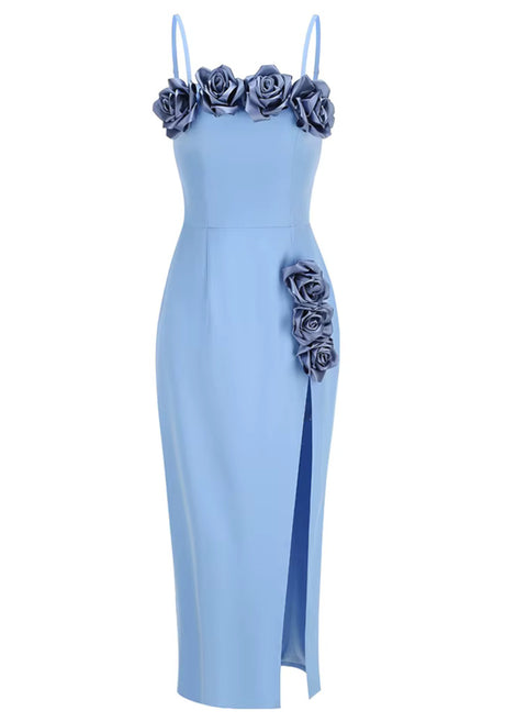 Floral Detail Midi Dress Blue