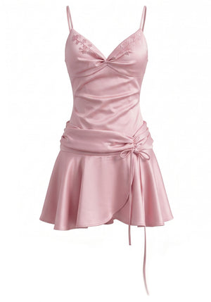 Floral Draped A Line Corset Dress Pink