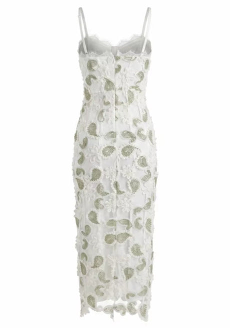 Floral Lace Midi Dress White Green
