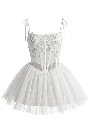 Floral Lace Corset A Line Dress White