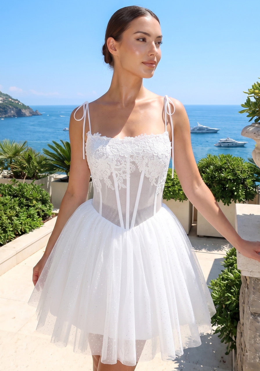 Floral Lace Corset A Line Dress White