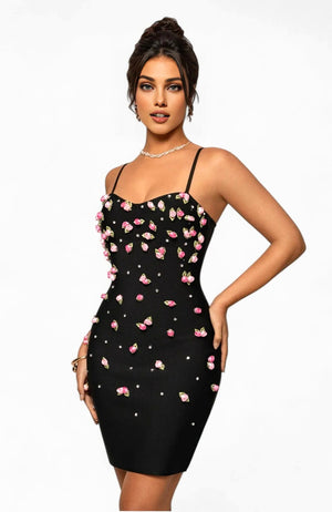 Floral Pearl Dress Black