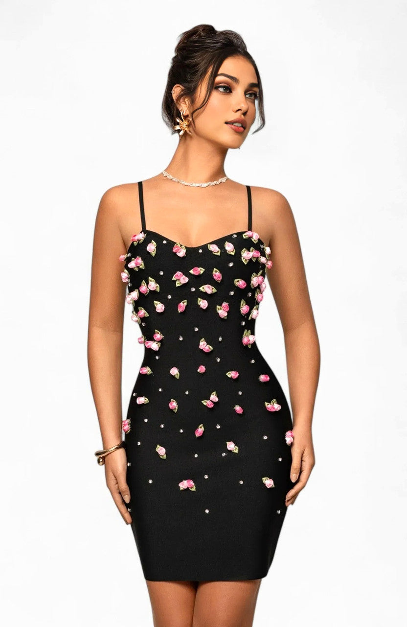 Floral Pearl Dress Black