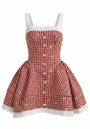Floral Ruched A Line Dress Red