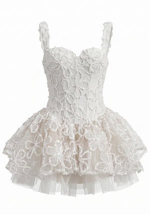 Embroidered Floral A Line dress White
