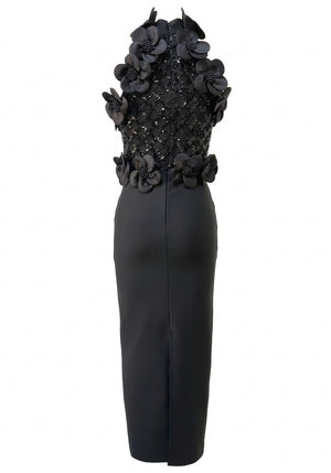 Floral Sequin Maxi Dress Black