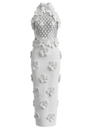 Floral Sequin Maxi Dress White