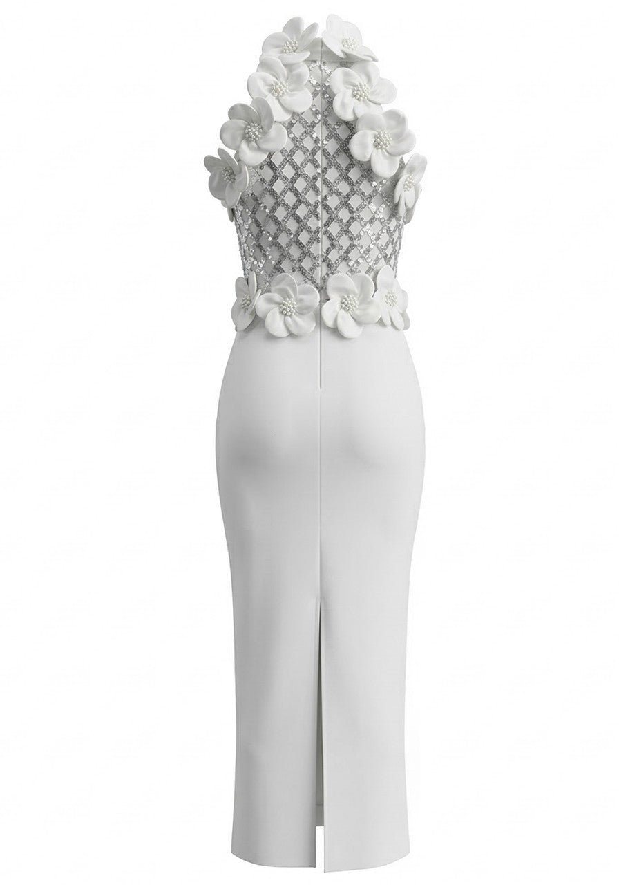 Floral Sequin Maxi Dress White