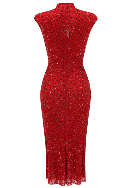 Floral Detail Sparkly Midi Dress Red