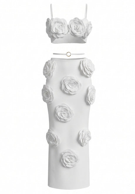 Floral Detail Two Piece Maxi Dress White