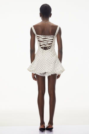 Aurohaya Florence White Polka Dot Mini Dress with Bow